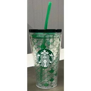 Starbucks 2021 Cold Drink Coffee Tumbler 16 fl oz Green Scales Logo Lid Straw